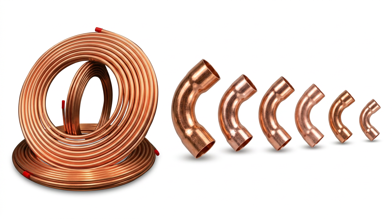 Bobinas de tubo de cobre e conexões para refrigeração